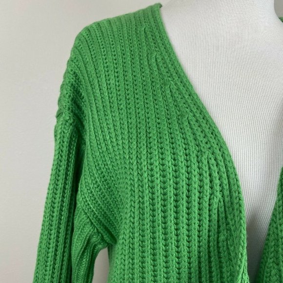Code X Mode Cardigan Sweater S Chunky Knit Green Open Oversized New - Picture 2 of 12
